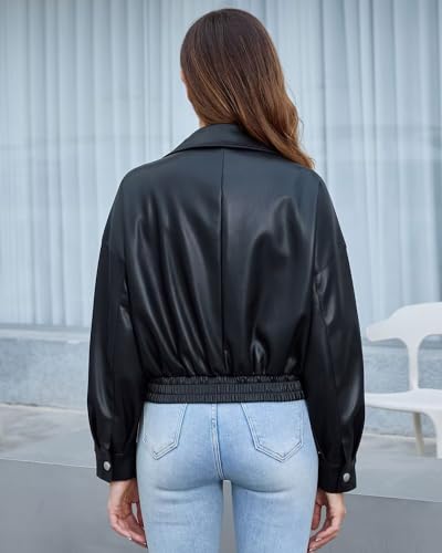 DIASHINY Faux Leather Jacket For Women Moto Biker Zip Up Motorcycle Loose Outwear4