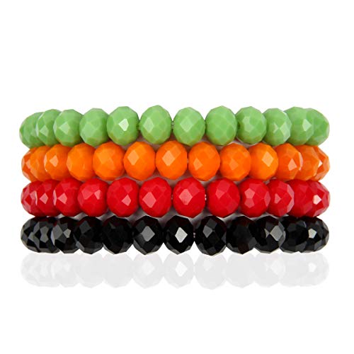 Image of RIAH FASHION Bohemian Multi-Layer Beaded Stacking Bracelet - Versatile Stretch Strand Statement Wrap Slip-on Cuff Bangle Shiny Crystal Bead Metallic, USA Flag, Rainbow Pride