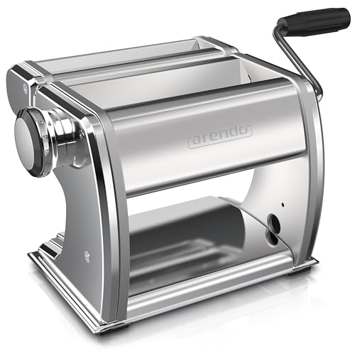 Arendo - Nudelmaschine Pasta Maker – Edelstahl – Nudelpresse – 7 einstellbare Stärken - manuell - Duplexvorsatz für Tagliolini Spaghetti Fettuccine Tagliatelle 2mm und 6 mm - Silber