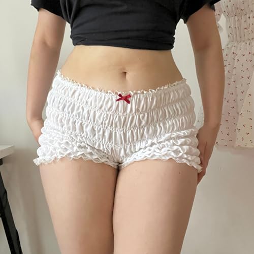 Image of Yuemengxuan Women Y2k Ruffle Shorts Ruched Plaid Shorts Micro Shorts Pajama Bottoms Y2k Cute Fairy Lace Edge Pettipants
