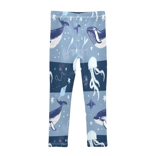 Bolaz Toddler Girls Leggings Printed Yoga Pants Leggings Whales Jellyfish Striped Background for Kids2