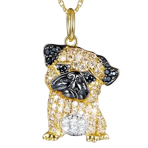 Unified Jewellery Coy - Collar con colgante de perro carlino para mujer, bonito dije de cachorro con detalles de diamantes de imitación negros, collar de cadena chapado en plata de aleación de zinc en