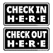 GEEKBEAR Check In Here/Check Out Here Sign (Black, 2 Pack) - Hanging from Ceiling - 12 x 6 in