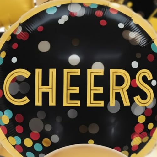 Image of Wanna Party Cheers Party Balloon Decoration Set Pack of 16 | Black & Gold Foil Balloons with 12 Inch Latex Balloons for Birthday, Anniversary, New Year Decor