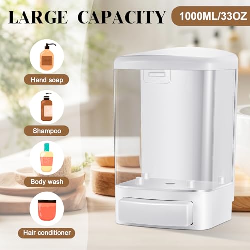Image of Hushee 6 Pcs Plastic Wall Mounted Soap Dispenser Commercial Manual Soap Dispenser Containers for Kitchen Shower Hotel(White,33.8 oz 1000ml)