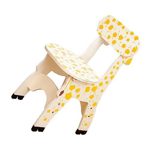 VOSAREA Wooden Chair with Giraffe Backrest Safe Furniture Stool for Playroom Bedroom Living for Early Education and Sitting Comfort