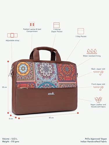 Image of ZOUK Arin Laptop Bag | Slim & Stylish Laptop Bag for Women Office Use | Fits 15.6+ Inch Laptop | Padded Compartment Fits up to 17 Inch Laptop | Water-Resistant | Lightweight