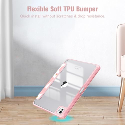 Image of Fintie Hybrid Slim Case for iPad Pro 11-inch (M5) 2025 / (M4) 2024 - [Built-in Pencil Holder] Shockproof Protective Cover with Clear Transparent Back Shell, Strawberry Cow