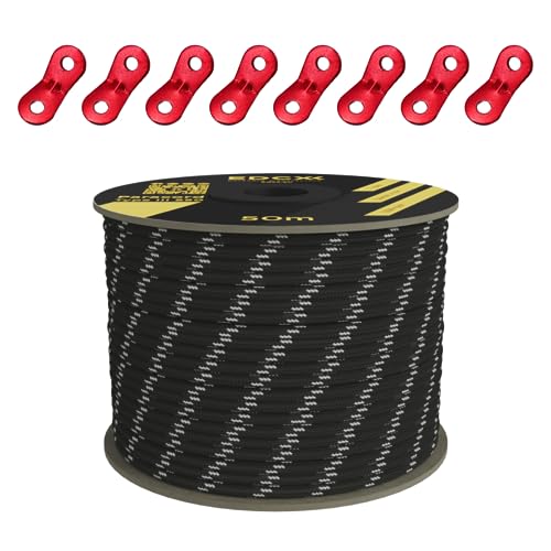 Reflective, Guy Ropes with Aluminum Alloy Tensioner, Nylon Tensioner Cord for Tent Tarp, Camping, 4mm (30m, 50m)+Spanners