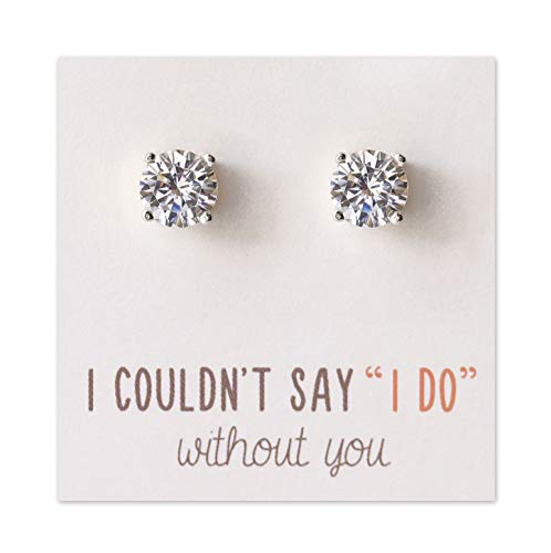 A+O Bridesmaid Gift Stud Earrings- 7 MM Cubic Zirconia in Silver