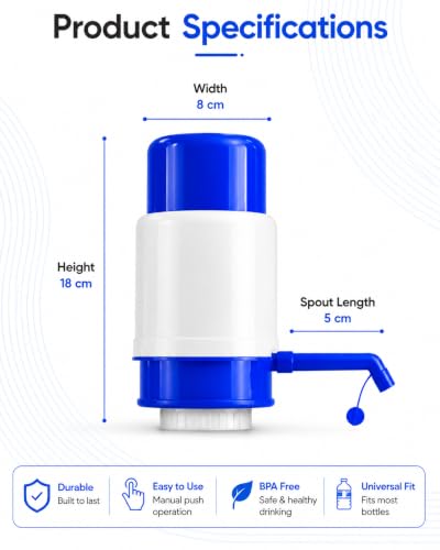Image of Manual Water Dispenser Pump for 20-25 Litre Bottles | Portable Hand Press Water Pump| Food Grade Material| Easy Installation (Blue and White)