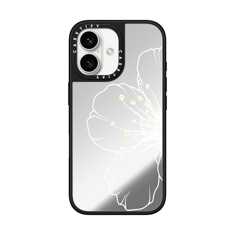 CASETiFY ミラー MagSafe対応 iPhone 16 ケース [反射性 / 1.5mからの落下試験をクリア (MIL規格1倍相当) / ワイヤレス充電およびMagsafe対応] - Half Sakura - クリア ブラック
