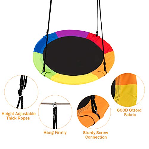 Costzon 40" Waterproof Saucer Tree Swing Set, Outdoor Round Swing - Adjustable Hanging Ropes, Safe and Sturdy Swing for Children Park Backyard (Multicolor)