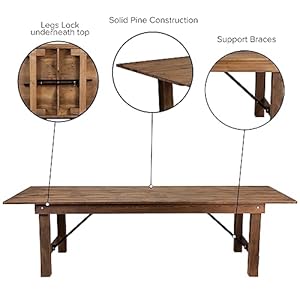 Flash Furniture Hercules Series 9' x 40" Rustic Solid Pine Folding Dining Table, Rectangular Antique Farmhouse Dining and Event Extension Table Flash Furniture Hercules Series 9 x 40 Rustic Solid Pine Folding Dining Table Rectangular Antique Farmhouse Dining and Event Extension Table