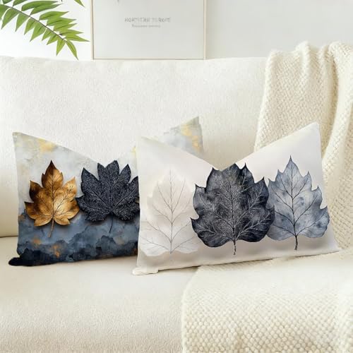 Funda Cojin 40x60 Juego 2, Hoja Cojines Exterior Jardin Impermeable Terciopelo Fundas de Almohada, Gris Cojines Cama Decorativos, para Primavera Decorativos Salón Dormitorio, Regalos para Mujeres D-75