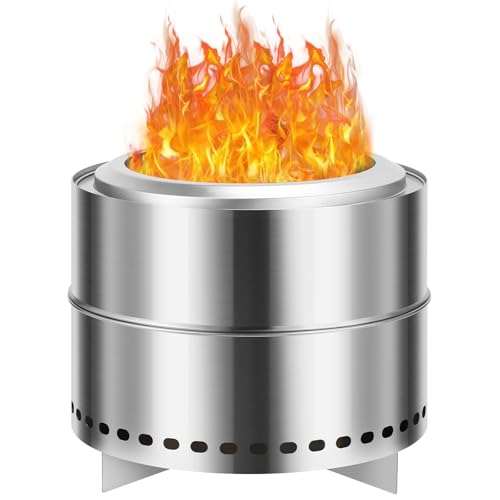 Smokeless Firepit, 19.5 Inch Stainless Steel Outdoor Portable Fire Pit with Removable Ash Pan and Carry Bag, Wood Burning Firepits for Outside with Stand, Ideal for 4-6 People, Silver
