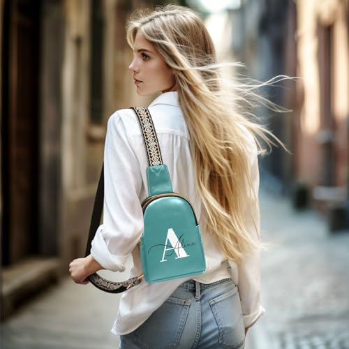Dark Teal Custom Crossbody Sling Bag for Women Men Personalized Leather Chest Bags Purse Adjustable Cross Body Daypack for Cycling Running Hiking2
