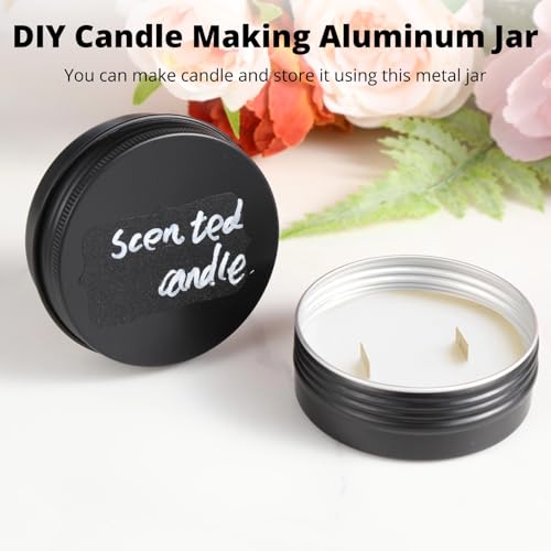 100PCS Metal Round Tins, 2 oz Black Aluminum Tin Cans Containers with Screw Lid for Lotion Bars, Balms, Salve, Spices or Beard Balm, DIY Candle Making Jar4