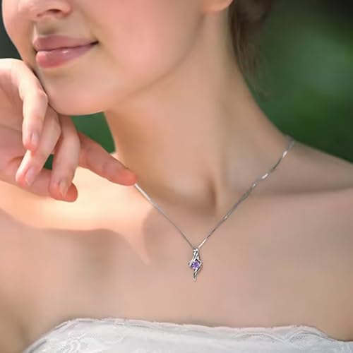 Elegant 925 Sterling Silver Pendant with Purple Stone - Versatile Silver Necklace for Women - Trendy Necklaces for Women 2025, Minimalist Silver Pendant, 40 cm to 44cm adjustable, Cubic Zircon4