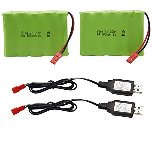 Blomiky 2 Pack 6V 900mAh AA Battery Pack with JST Plug and USB Charger Cable for New Huina 540 Dump 520 RC Bulldozer and 510 Excavator 540 Battery 2