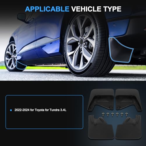 Image of ECCPP Mudguard Splash Guards Front & Rear 2022-2024 for Toyota for Tundra 3.4L Mud Flaps Set of 4 Flexible and Bendable Mud Flaps Splash
