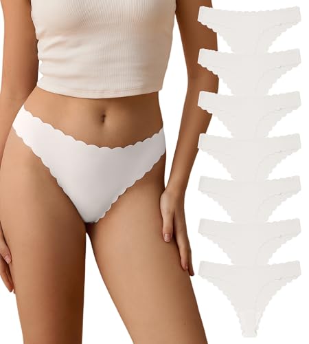 Image of SHARICCA Womens Seamless Thongs No Show Underwear Soft Ribbed Invisible Panties Wave Edge Multi Pack