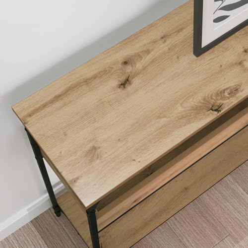 Mesa consola Artisan de madera de roble con marco de acero industrial de 100x29x75 cm 5