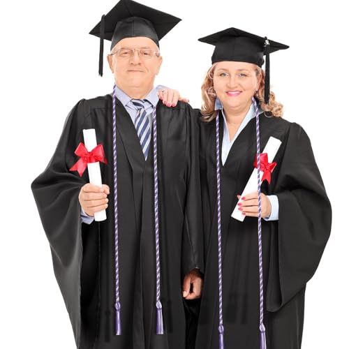 Image of Graduation Honor Cord 68 inch Grad Braided Honor Cords with Tassel Honor Rope Grad Cords for Graduation Students Bachelor Master Doctoral Gown Grad Decor (Purple and Silver)