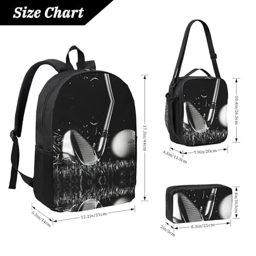 Mochila escolar de golf negra en set de 3 piezas con lonchera y estuche para lápices talla única 4