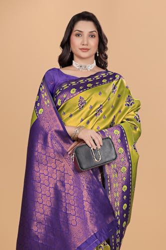 Image of Traditional Banarasi Silk 5.50 Meter Saree With 0.8 Meter Unstitched Blouse Piece For Wedding, Family Function, Festival And Special Occasion
