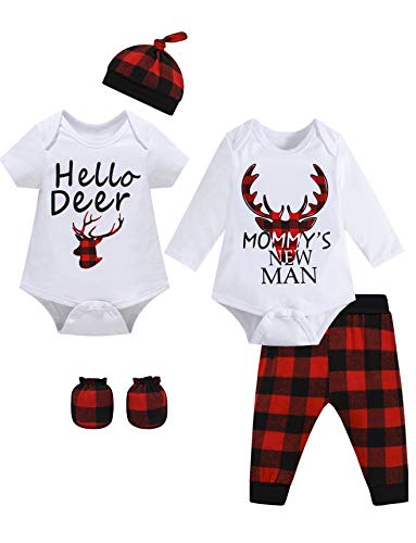 Image of bakjuno 5PCs Newborn Baby Deer Outfit Hunting Baby Boy Shower Infant Clothes Pant Set
