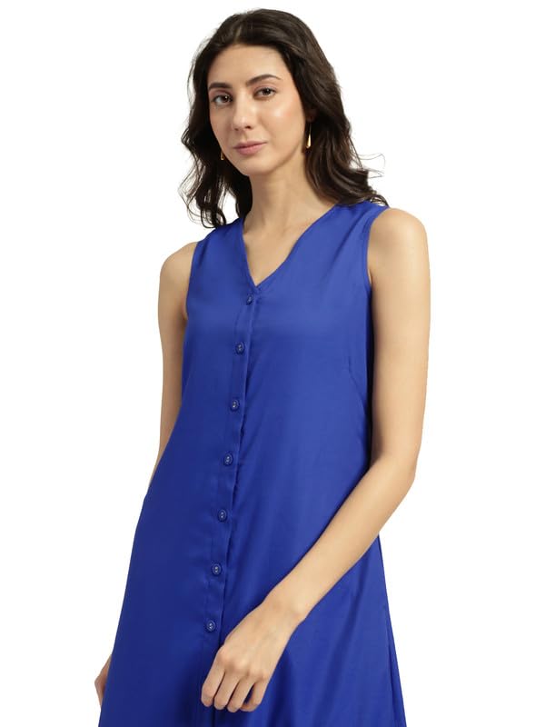 Image of FableStreet Women Casual Midi Cotton Button Down A-Line Dress | Button Down Flowly Dress Perfect for Outings