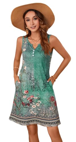 Image of Ladlop Summer Dresses for Women 2026 Beach Loose Casual A Line Dress Sleeveless V-Neck Sundress with Pockets