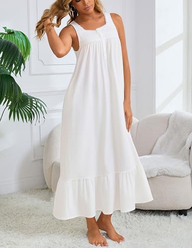 Women's Nightgown Cotton Victorian Nightdress Long Sleeveless Sleep Gown with 2 Pockets S-3XL4