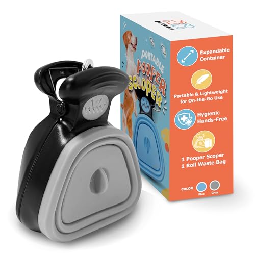 potomo Dog Pooper Scooper – Hands-Free Poop Scooper with Bag Attachment, One-Handed Operation & Built-in Dispenser – Portable Clip-On Pooper Scooper for Small & Medium Dogs (Gray)