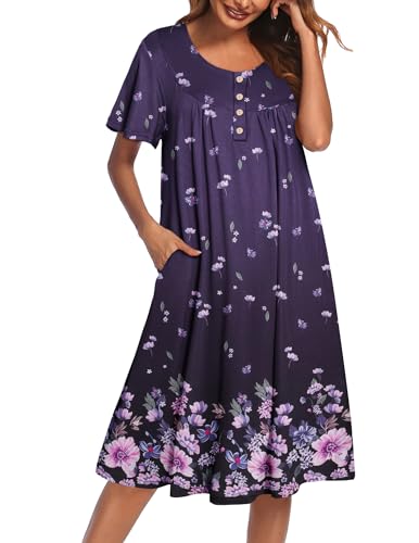 Image of Ekouaer House Dress for Women with Pockets Short Sleeve Moo Moos Plus Size Nightgowns Floral Print Mumu Dresses