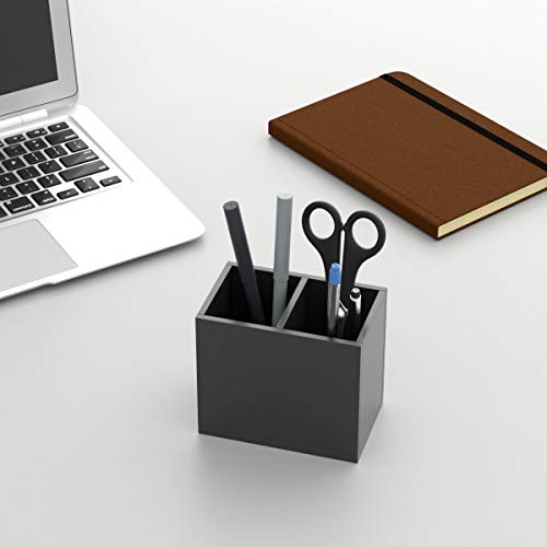 Image of NIUBEE Acrylic Pen Holder 2 Compartments, Black Pencil Organizer Cup for Countertop Desk Accessory Storage