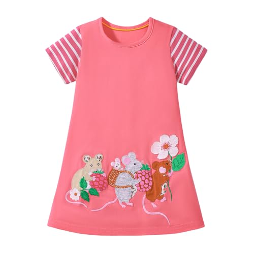 Toddler Girl Summer Short Sleeve Easter Dress Cotton Casual Jersey Shirt Playwear Applique Dress