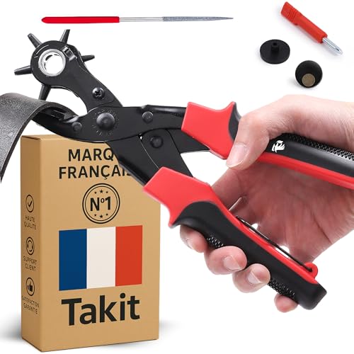 Pince Perforatrice Cuir - Pince Revolver - 6 Tailles (2 à 4,5 mm), Acier au Manganèse, Réglable - Ceinture, Sac, Bracelet Montre