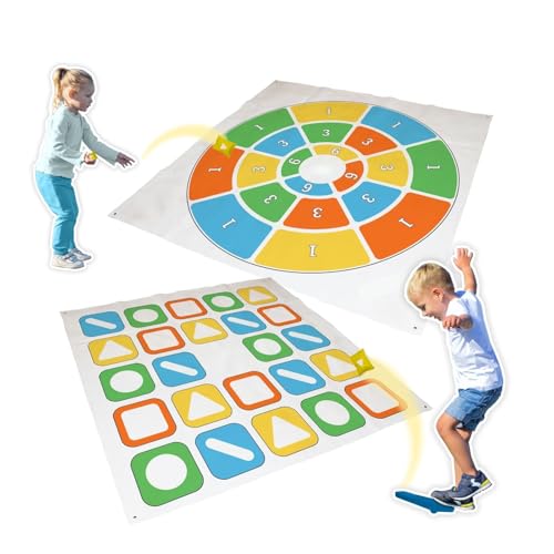 alldoro 60058 XXL Kick & Darts Spiel, 2-in-1 Wurfspiel mit 2 Spielfeldern 160x160 cm, inkl. 12 Säckchen, 4 Katapulten & Tragetasche, Indoor & Outdoor