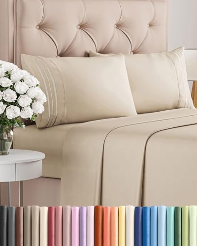 Queen Size 4 Piece Sheet Set - Comfy Breathable & Cooling Sheets - Hotel Luxury Bed Sheets for Women & Men - Deep Pockets Easy-Fit Extra Soft and Wrinkle Free Sheets - Wheat Oeko-Tex Bed Sheet Set