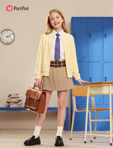 Image of PATPAT Girls Cardigan Sweater Knit Long Sleeve School Plain Tops 4-12Y