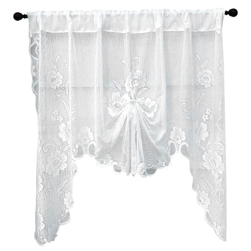 Cortinas de encaje semi-transparentes con bordado floral para cocina 2