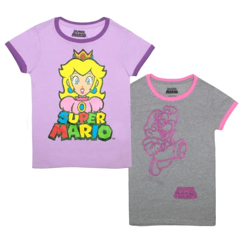 Nintendo Super Mario Princess Peach Girls 2-Piece Set, Casual Graphic Print Short Sleeve T-Shirt Outfit Bundle for Kids