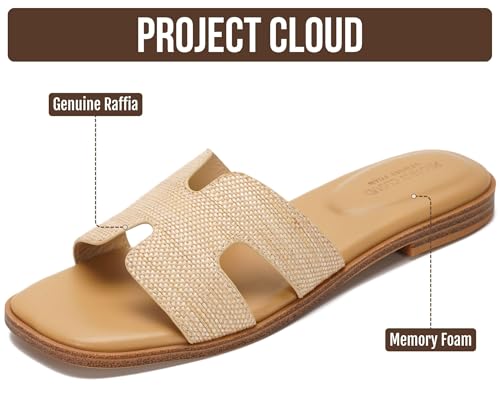 Image of Project Cloud 100% Genuine Leather Sandals for Women 2026 - Fashion Flat Womens Sandals with Memory Foam Insole Slides Sandals Women Footwear - Mules Women's Sandals (Jannel)