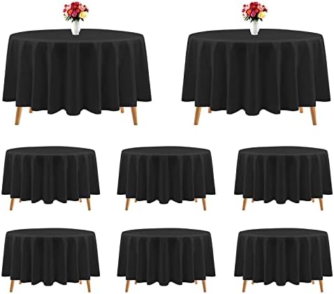 Teruntrue 8 Packs Round Tablecloths 60 Inches Black Polyester Fabric Circular Table Cloth Stain and Resistant Wrinkle Washable Table Cover for Wedding,Parties,Banquet, Holiday,Dinner Tables Decorate