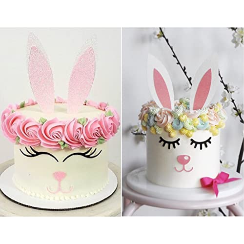 Easter Bunny Ears Cake Topper Decorations With Eyelashes Nose Picks For Easter Rabbit Theme, Birthday, Wedding, Baby Shower, Spring Easter Party Decor Supplies #TOP1
