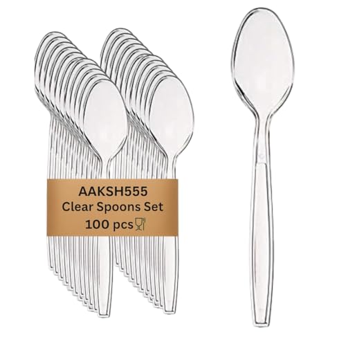Paquete de 100 cucharas reutilizables transparentes fuertes, fuertes y resistentes, reutilizables para fiestas, cucharas transparentes para cubiertos para todas las fiestas del hogar, cucharas de