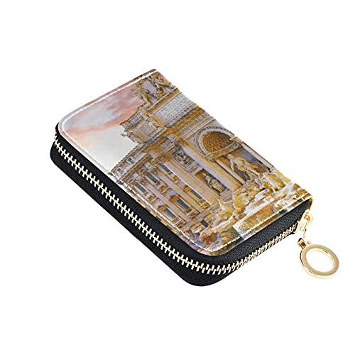 Rome's Fountains Italy Credit Card Coin wallet, RFID Blocking Compact Women Leather Card Holder, Key Change Organizer, Zipper Purse Clutch Pouch Pocket