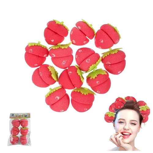 Rulos de fresa, rizadores sin calor de fresa, rizadores nocturnos para uso prolongado, espuma suave de esponja para rizos para mujeres, herramienta de diseño para peinados rizados de uso (12 pcs)